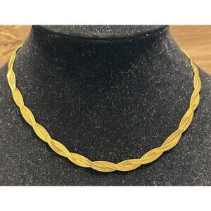 Henrigirl Gold Tone Twisted Braided Necklace Herringbone Band Ribbon Elegant